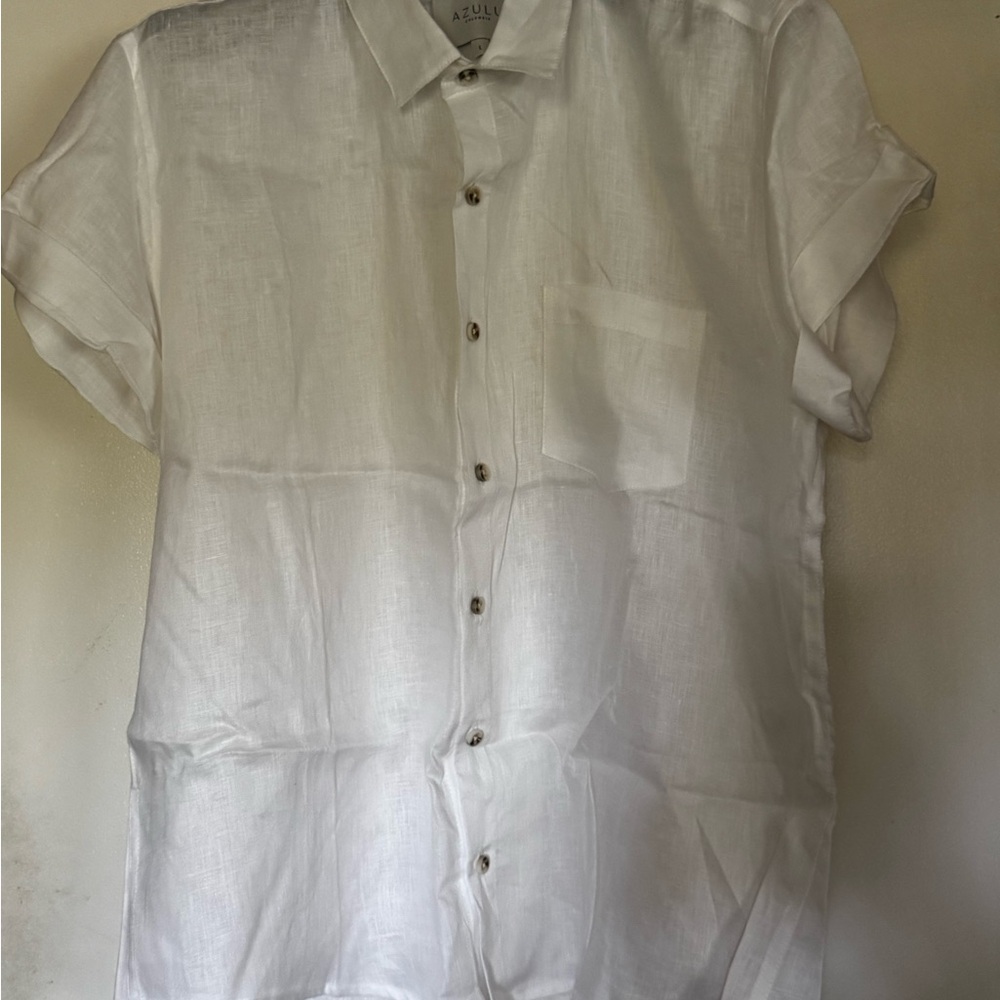 Azul Men's White Linen Button Down Shirt